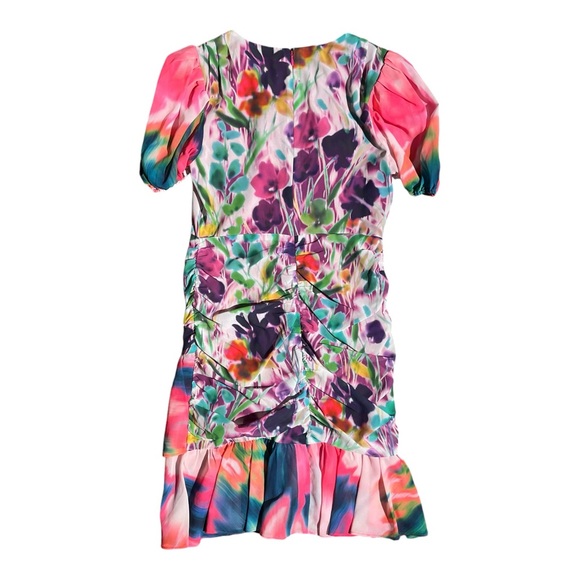 NWT One 33 Social Ruched Floral-Print Flounce Mini Dress, Size 12 - Picture 3 of 5